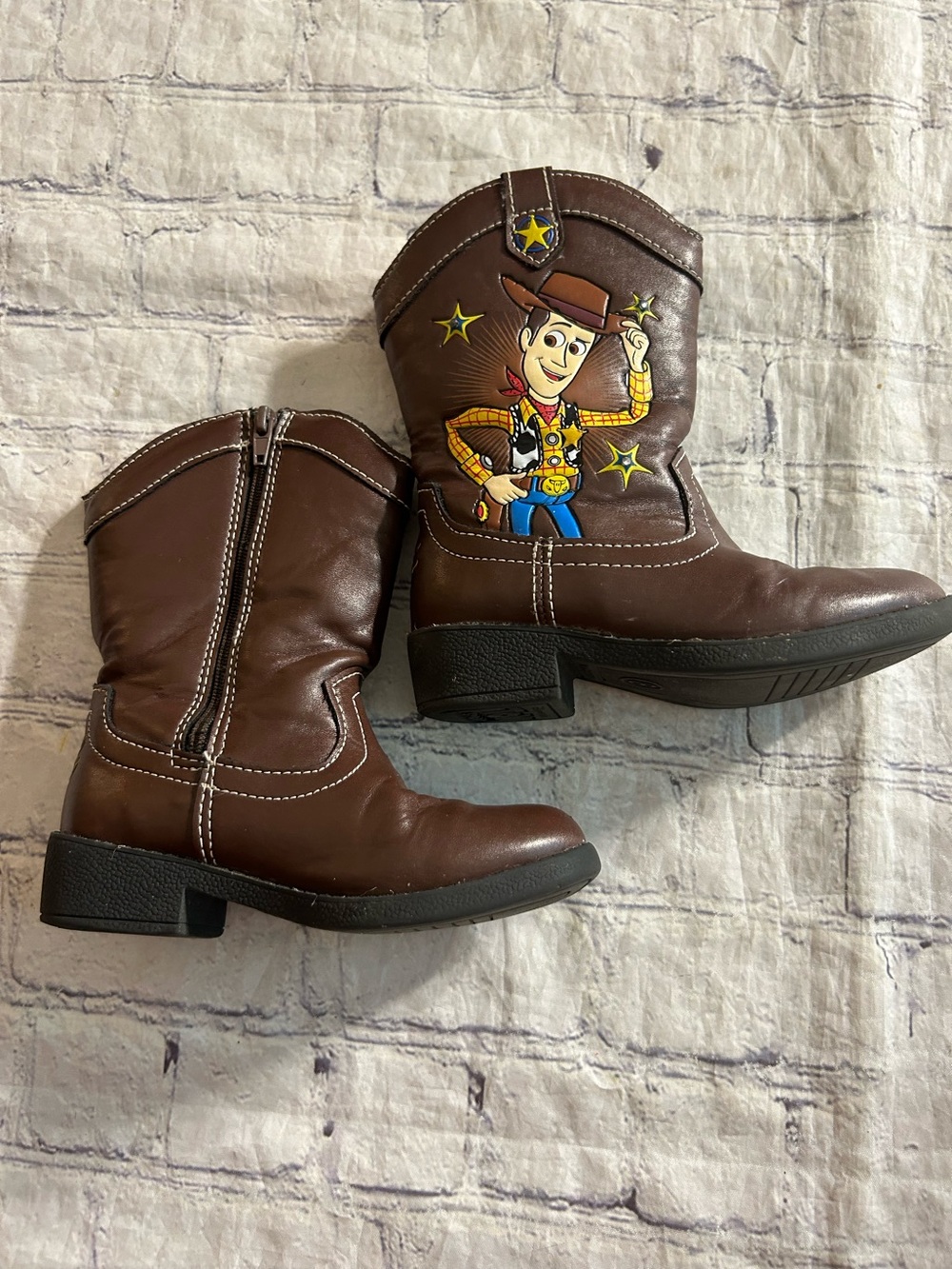 DISNEY PIXAR TOY STORY BROWN SIDE ZIP COWBOY PLAY BOOTS WITH WOODY BOYS SIZE 8